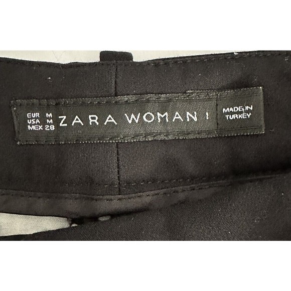 Zara Womens Trousers Sz M Straight Leg Black Green Abstract Print Pants 31X28 - Picture 6 of 6